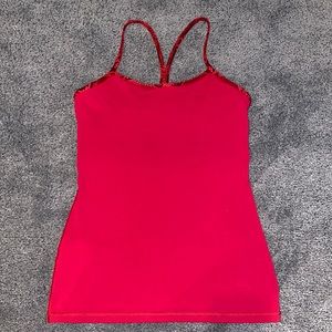 red lululemon power y tank w/ animal print straps